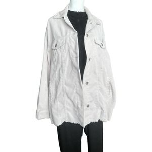 Vintage Corduroy Cream Drop Shoulder Shacket Oversized